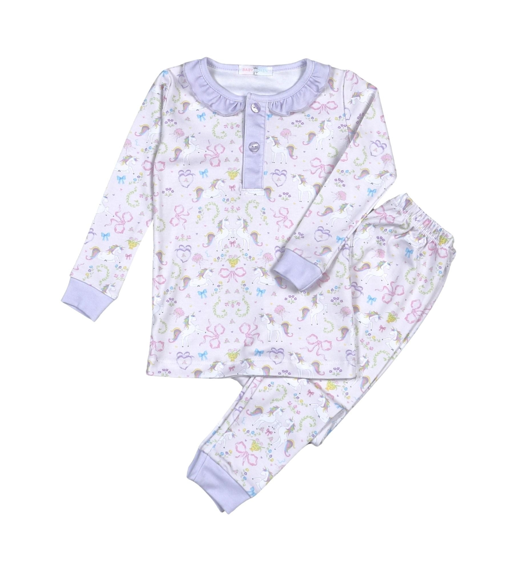 Baby Loren Unicorns Pima Two Pcs Loungewear White/Lav UCR-799 5207