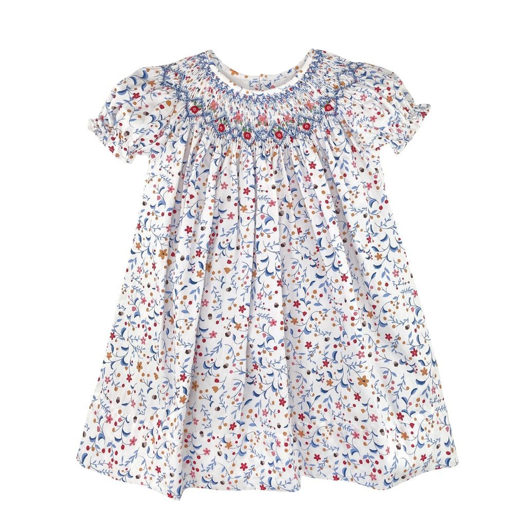 Petit Ami Bishop Dress W/Floral Fall Hand Smocking