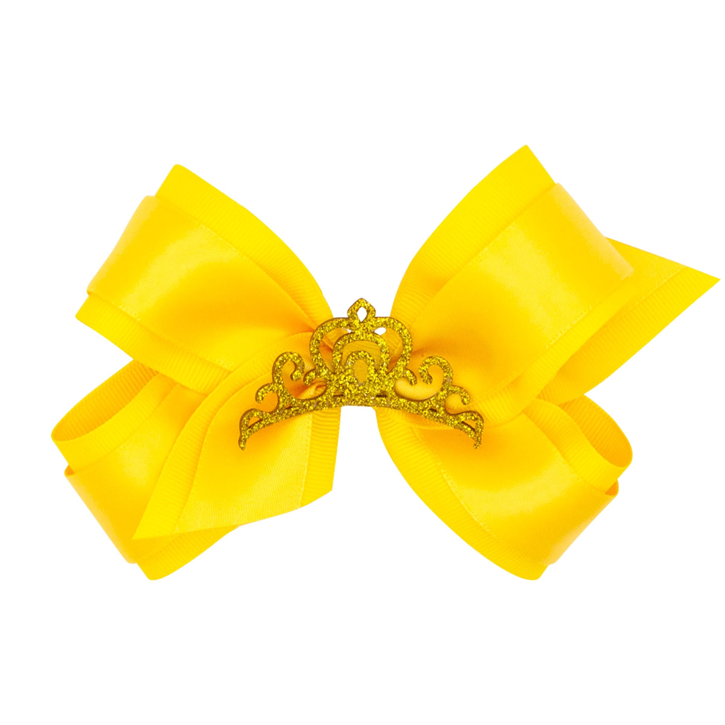 Wee Ones Medium Princess Grosgrain Hair Bow w/ Satin Overlay & Glitter Crown