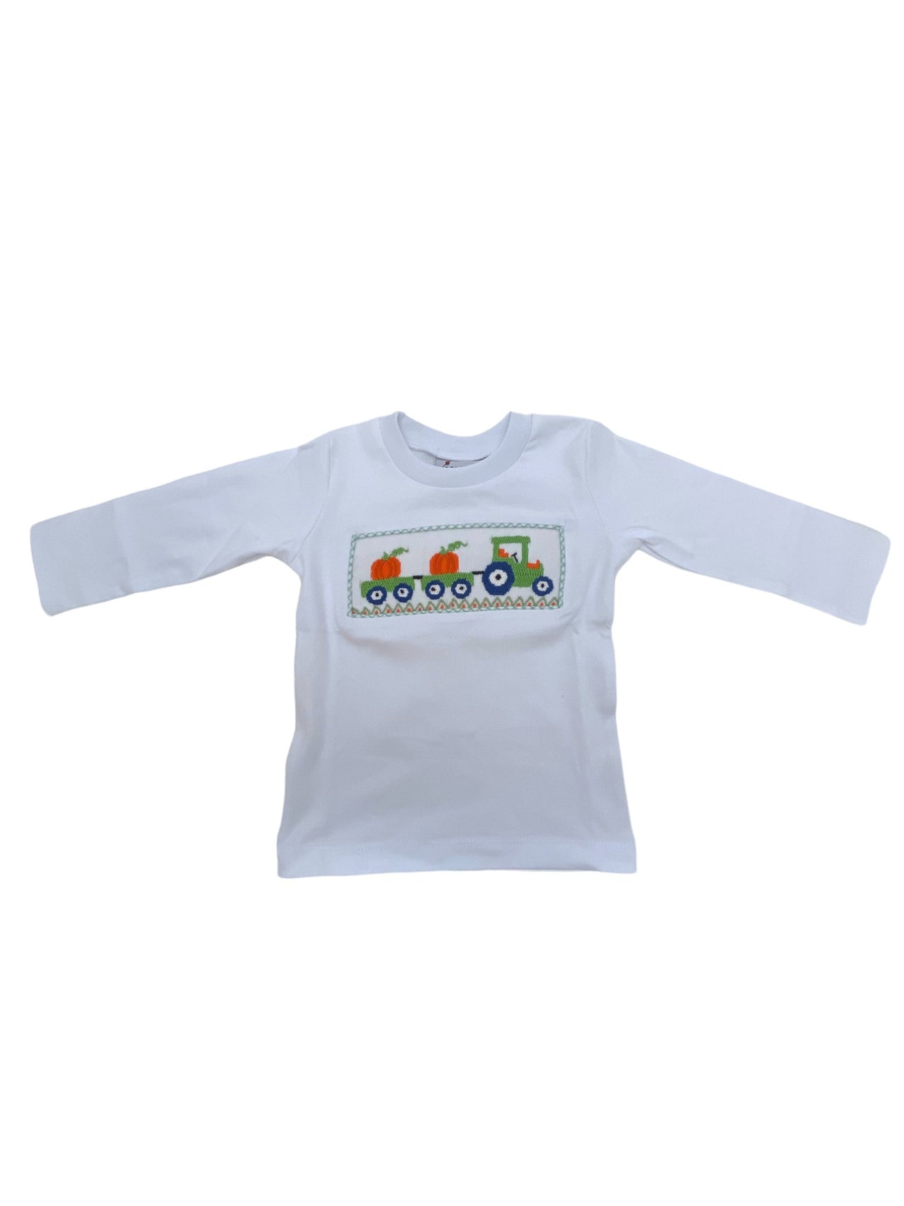 Delaney Boys White Knit smocked Tractor/Pumpkin LS TShirt 65 5108