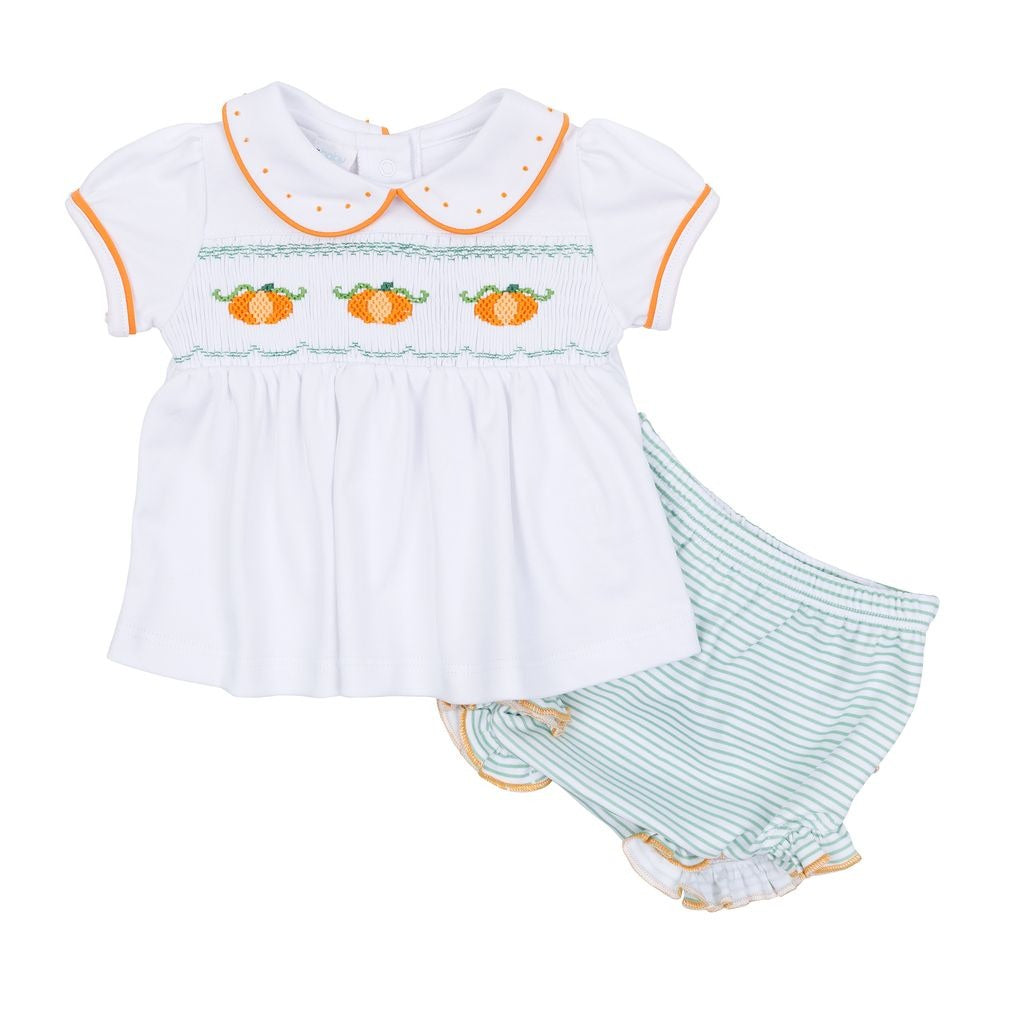 Magnolia Baby Lil' Pumpkin Classics Smocked S/S Diaper Cover Set Celery 2477-591 5208