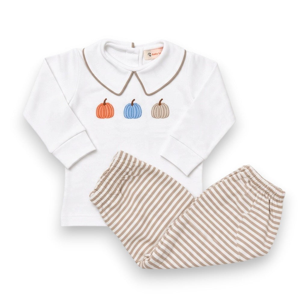 Luigi Boy Peter Pant Shirt W/3 Pumpkins & Tan/White Stripe Knit Bloomer Pants 5310