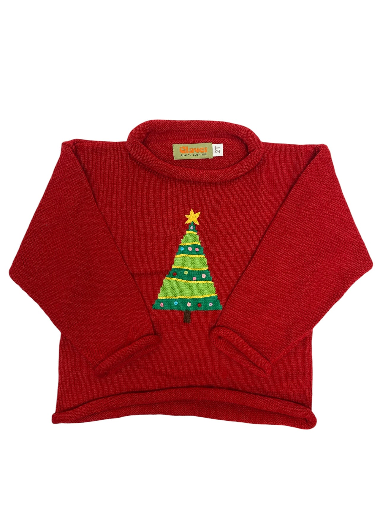 Luigi Roll Neck Sweater Christmas Tree W/Star Deep Red 5109