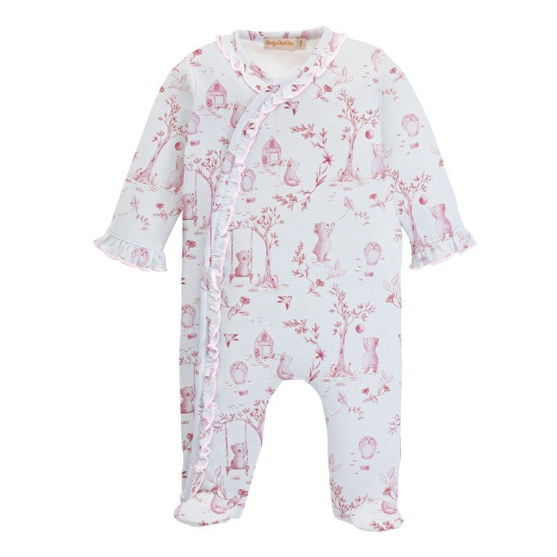 Baby Club Toile De Jouy Pink Printed Footie W/Ruffle FOO44139 5108