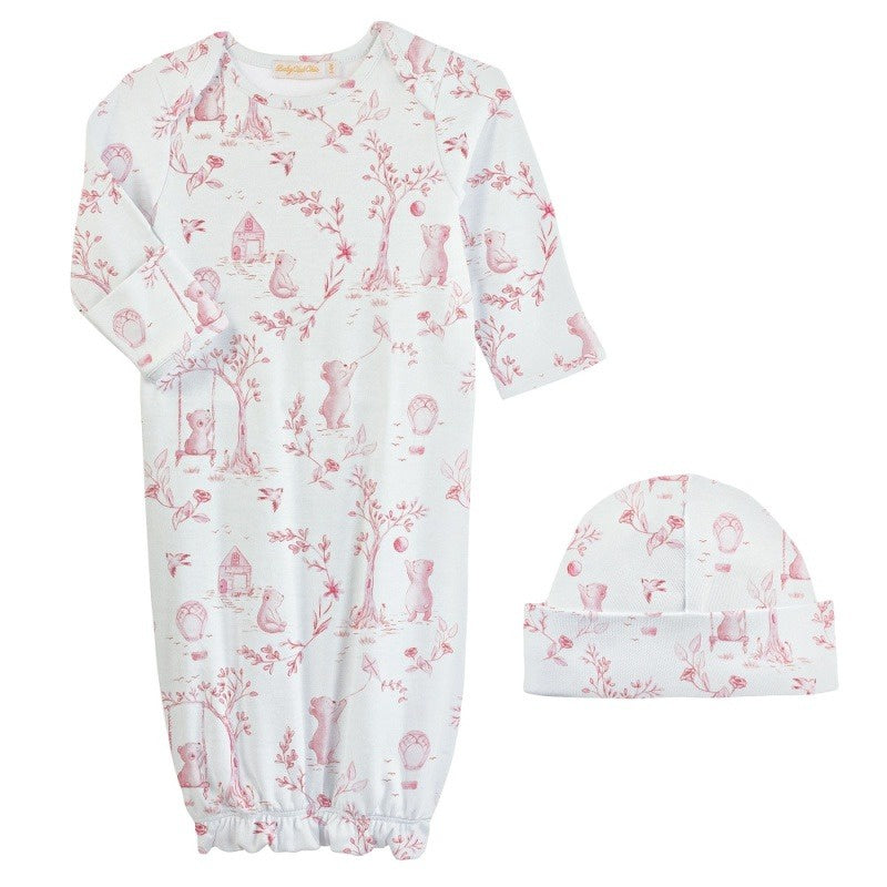 Baby Club Toile De Jouy Pink Printed Gown and Hat Set SET21139 5108