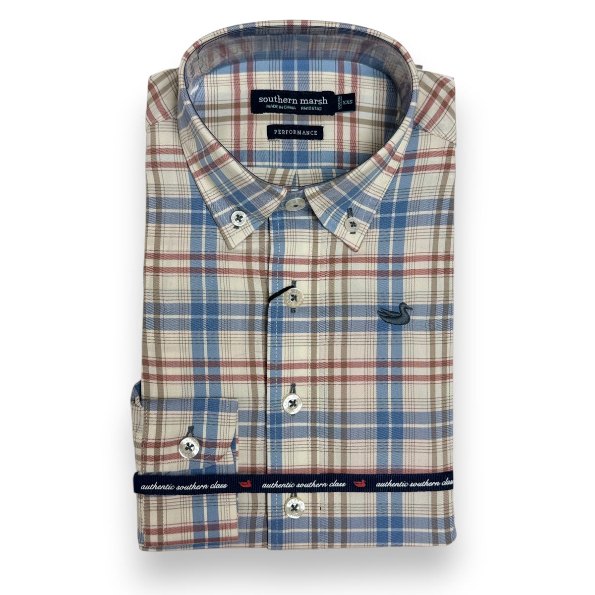 Southern Marsh Youth Highlands Lattice Performance Dress Shirt Slate & Burnt Taupe YCHIL 5309