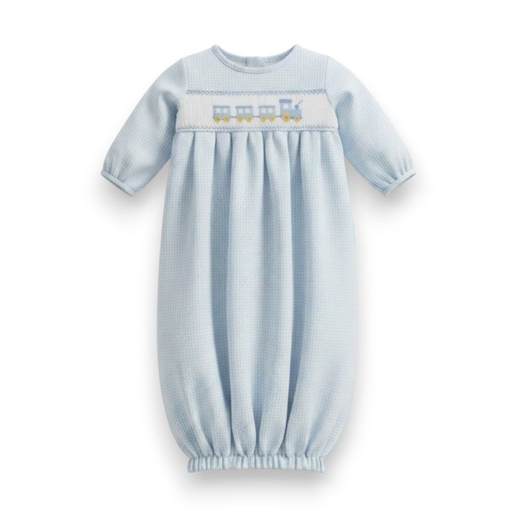 Petit Bebe Train Lt Blue Check Knit Boy's Sac L/S 0/3m 434SAB-MF26 5308