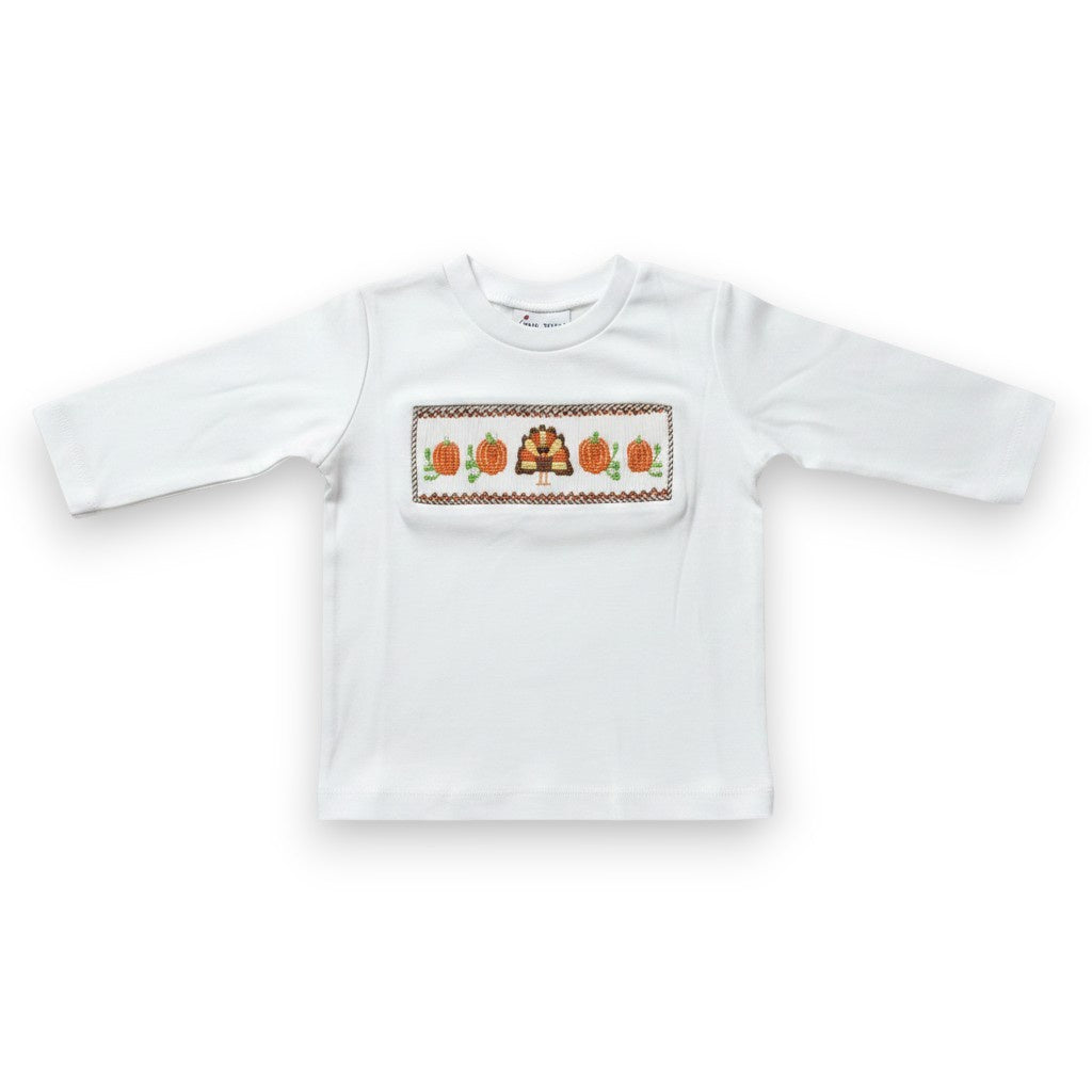 Delaney Boys White Smocked Shirt Turkey/Pumpkins 105 5308