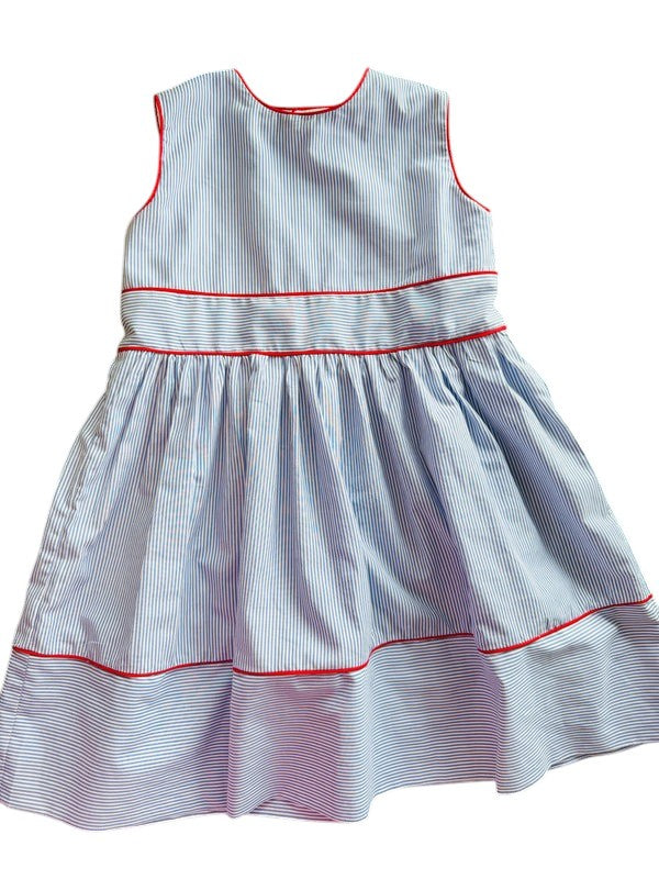 Angels & Company Somer Sleeveless Blue Pinstripe Dress W/Red Piping 5301