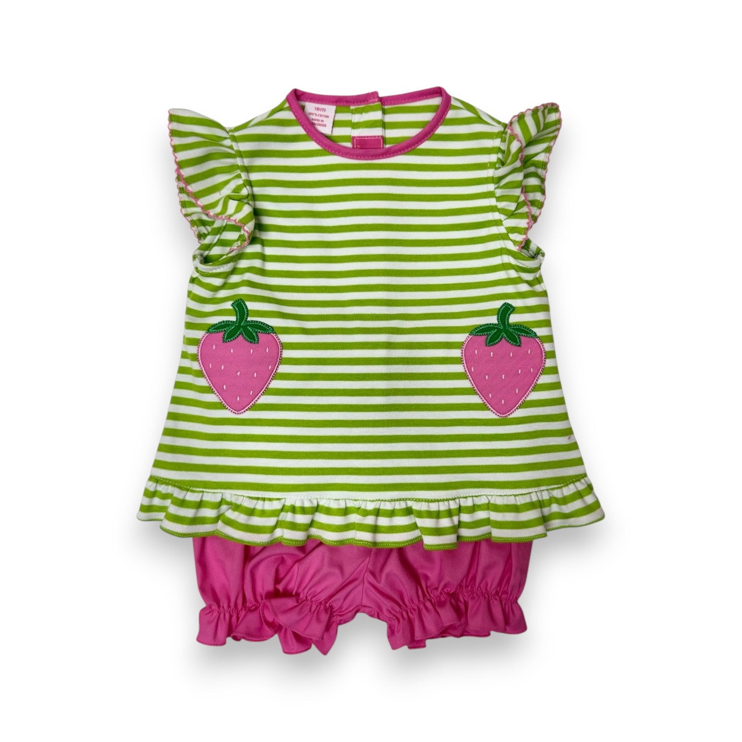 Claire & Charlie Strawberry Lime Green Knit Stripe Bloomer Set 5012C-CS26 5303