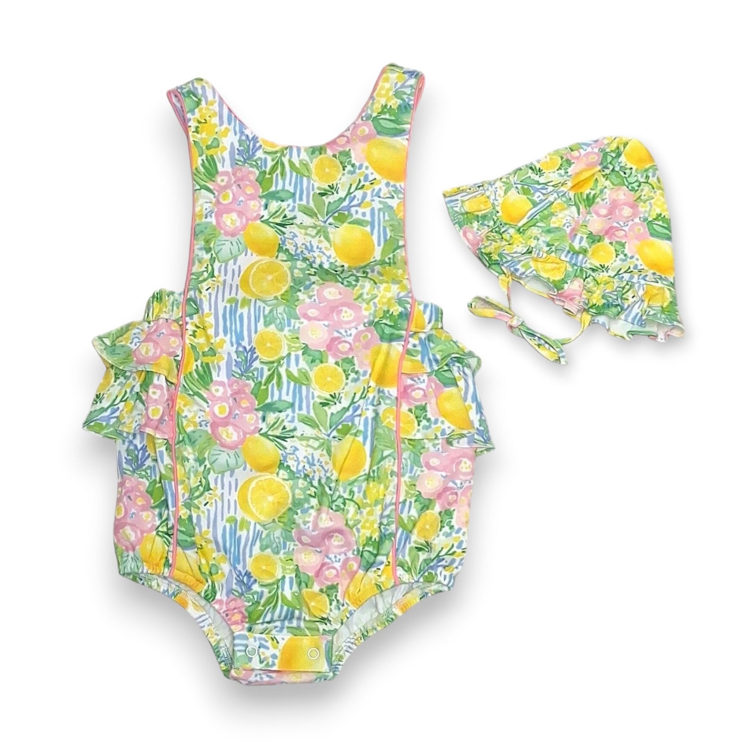 Little Threads Positano Baby Sun Girl Romper and Sun Hat  M-25-179