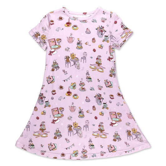 Bellabu Bear Tea Party Bamboo Girl's Short Sleeve Dress 5208