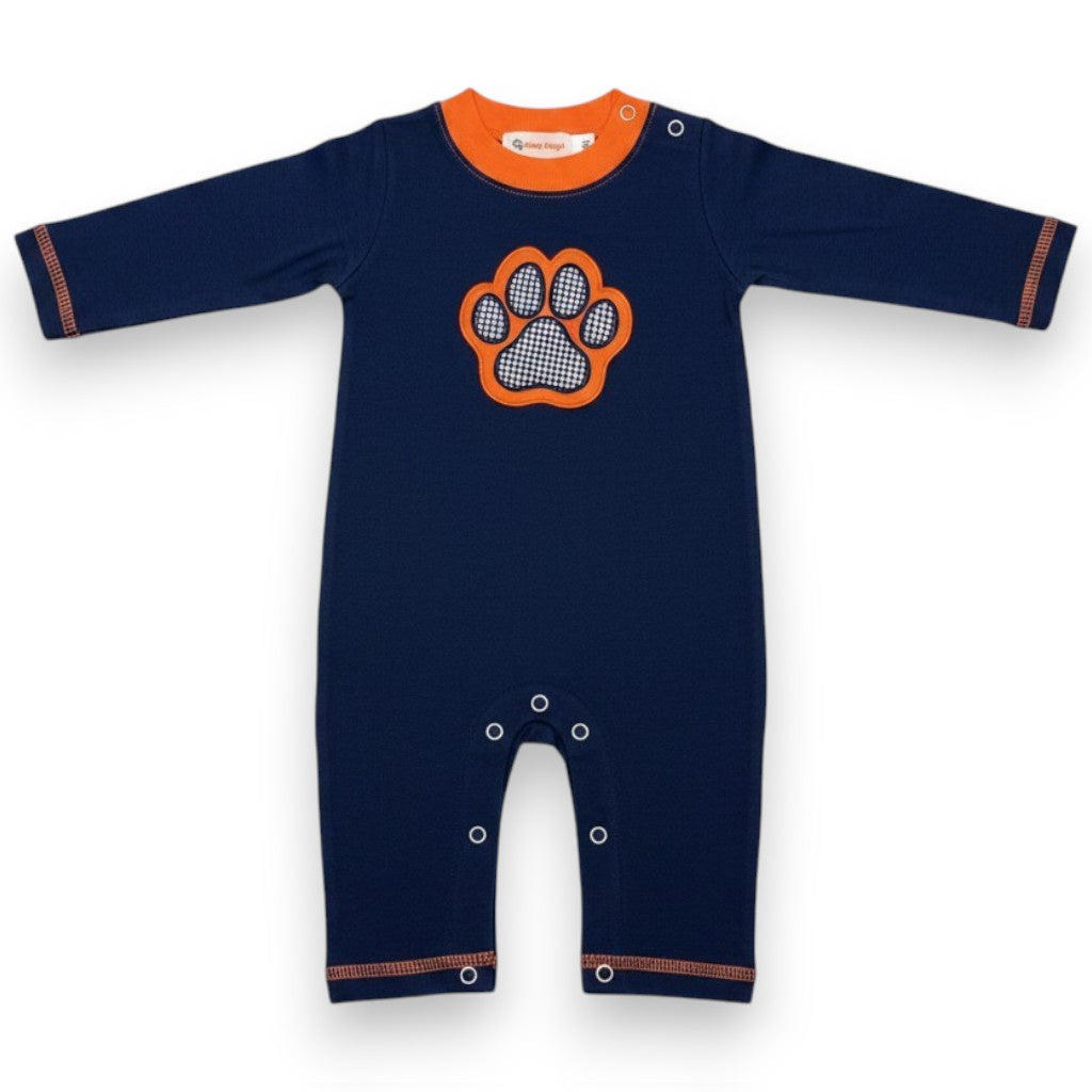 Luigi Tiger Paw L/S Romper Navy/Orange