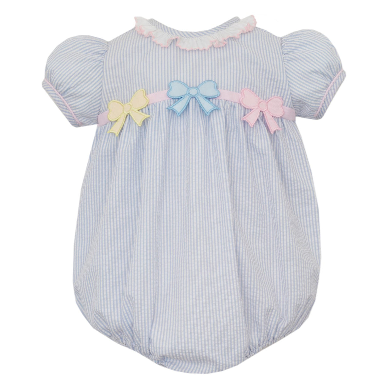 Claire & Charlie Pastel Bows Lt Blue Seersucker Girl's Bubble 5002F-CS26 5212