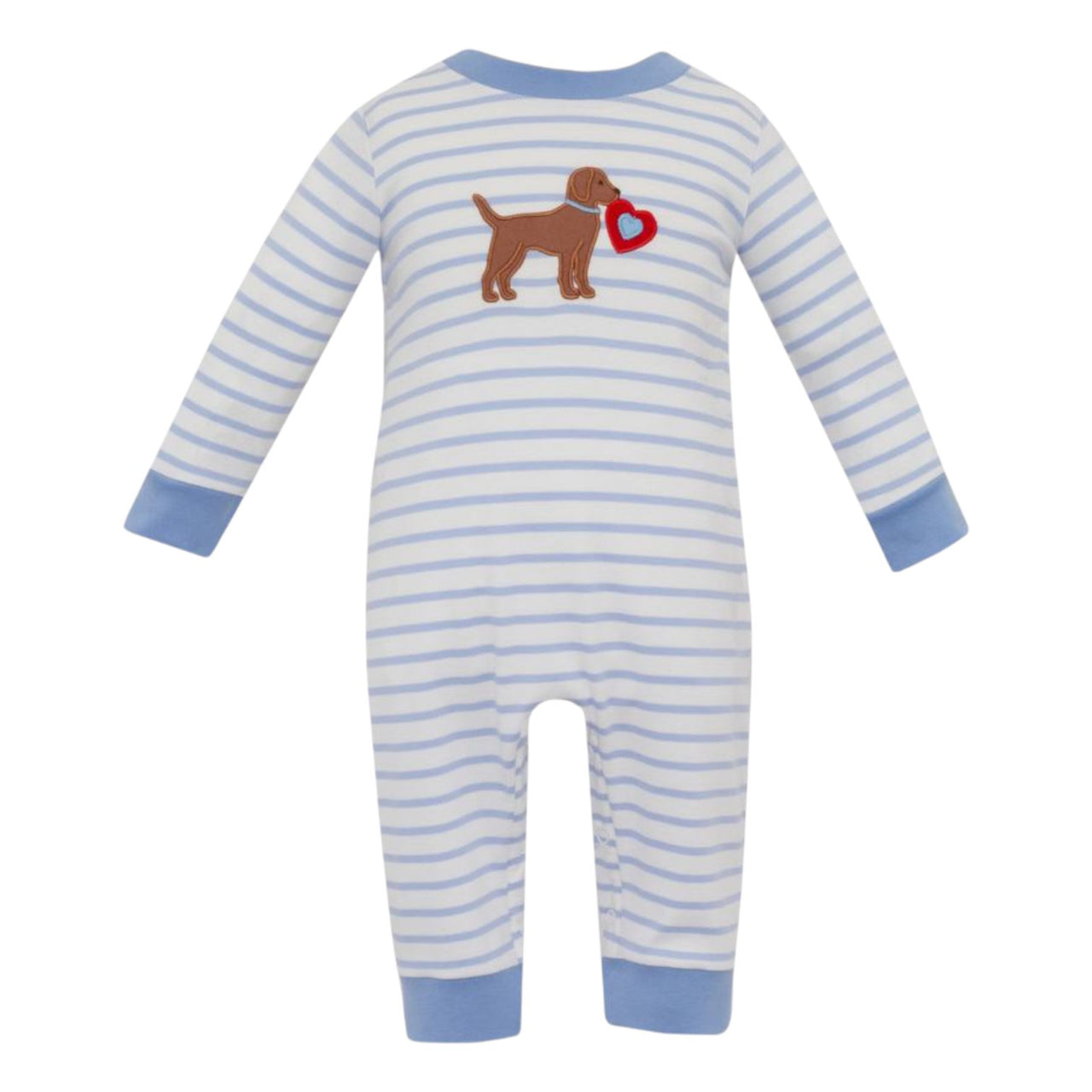 Claire & Charlie Valentine Lt Blue Stripe Boys long Romper L/S 5040H2-CH25 5212