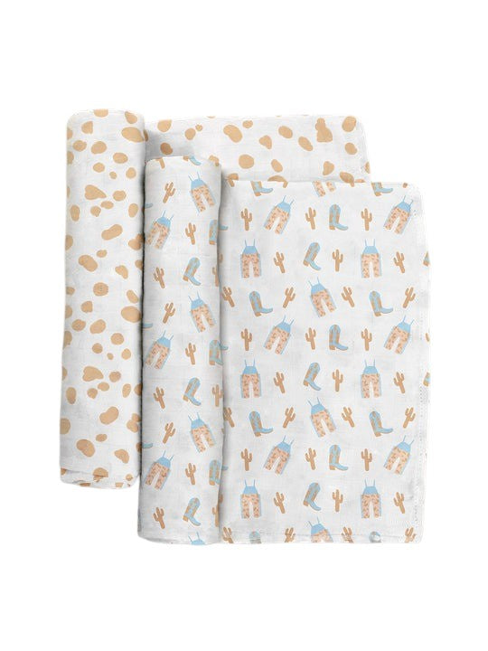 JuJube 2-Pack Square Swaddle Blanket Set - Howdy Partner Blue