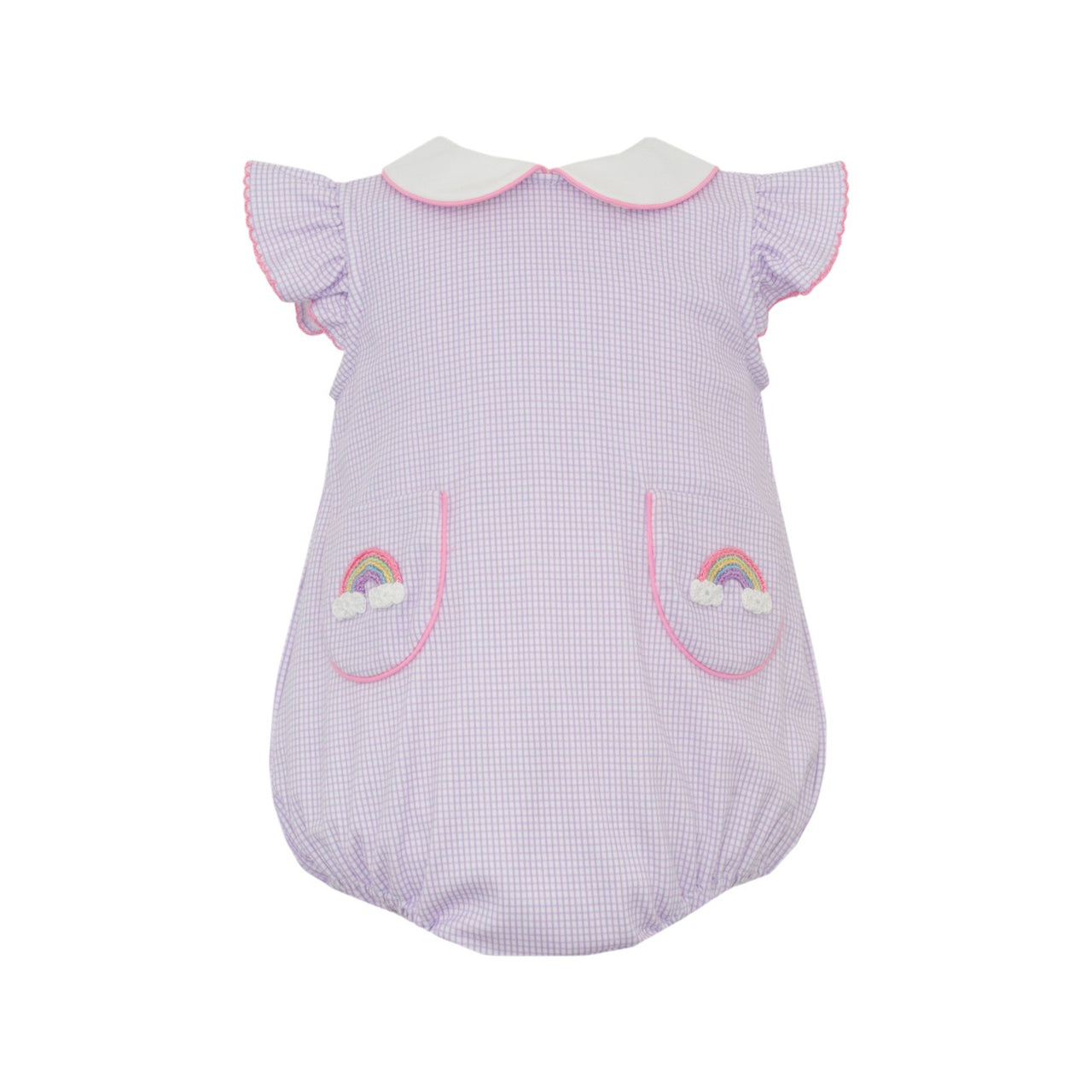 Petit Bebe Rainbow Lilac Knit Gingham Sleeveless Sunbubble W/White Collar 456F-MS26 5301