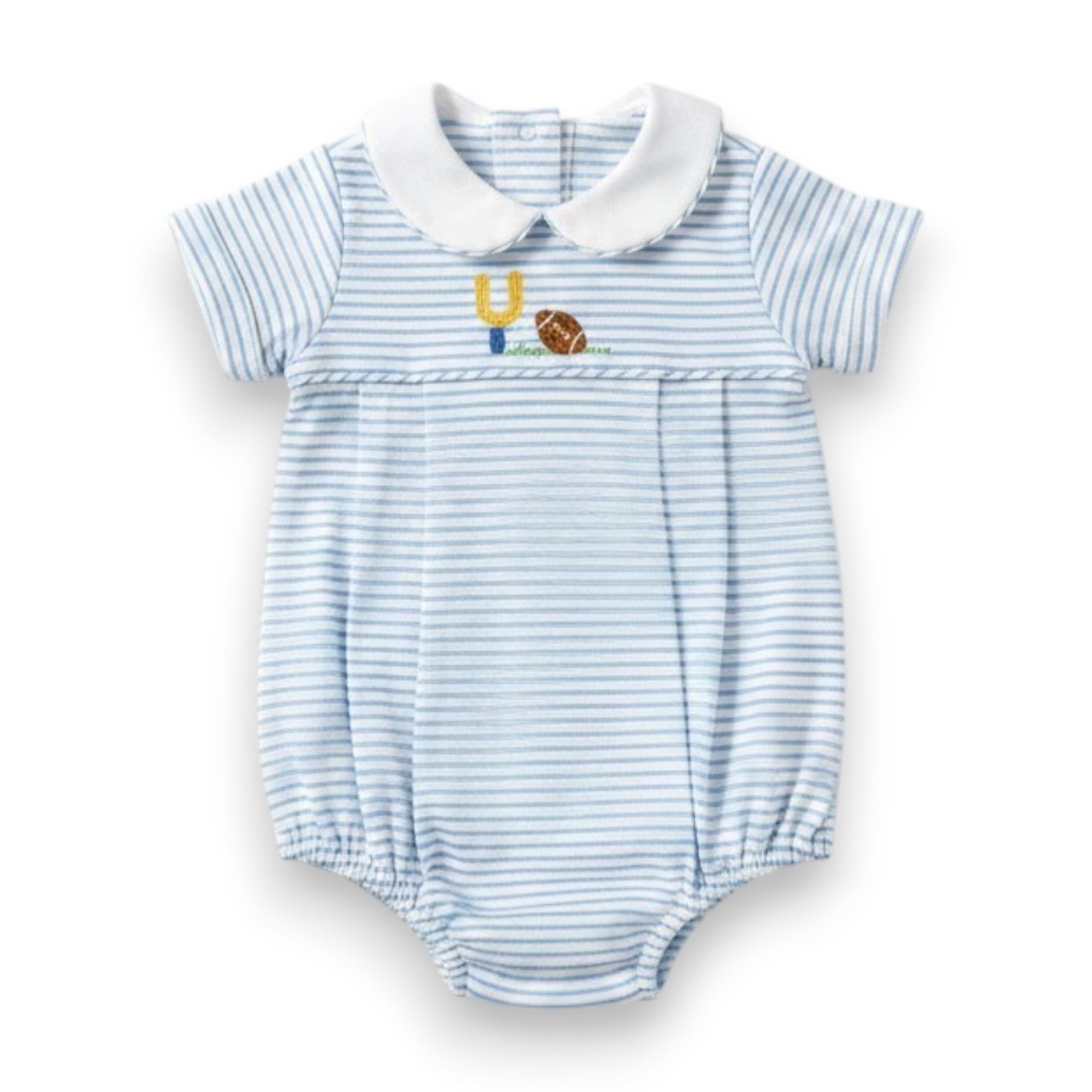 Petit Bebe Football Blue Knit Stripe Boy's Bubble S/S 464BB-MF26