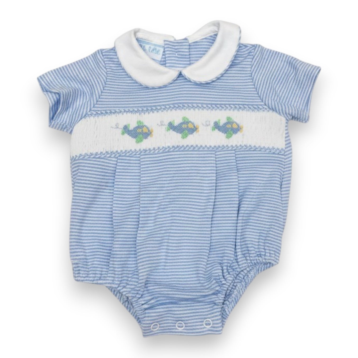 Petit Bebe Airplane Blue Knit Stripe Boy's Bubble S/S 432BB-MF26