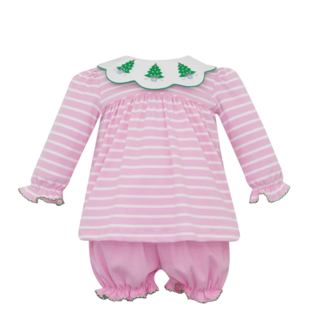 Claire & Charlie Trees Pink & White Knit Stripe Bloomer Set L/S 5031CL-CH25 5210
