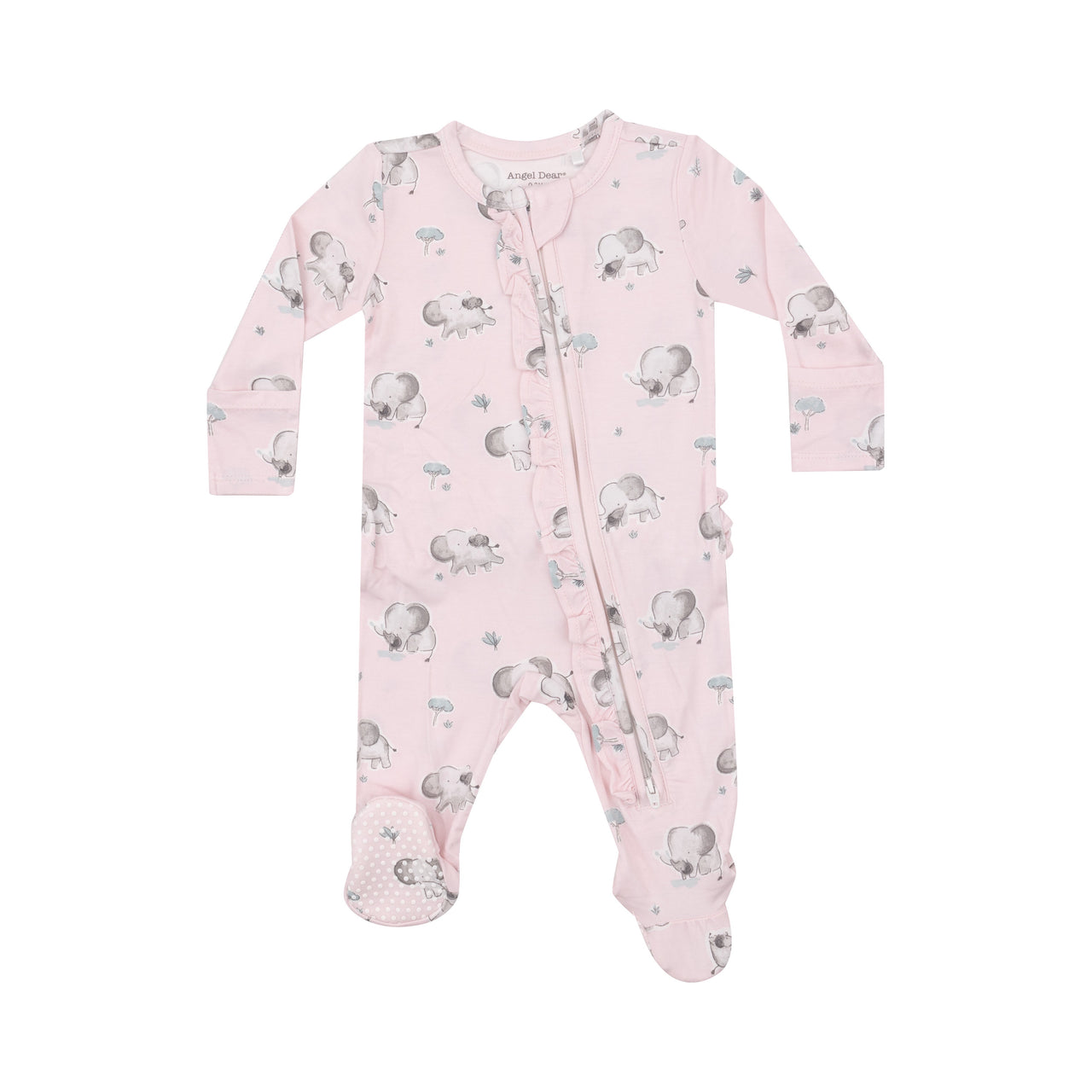 Angel Dear Gray Elephants Pink 2 Way Ruffle Zipper Footie 128-F24-GEP 5109