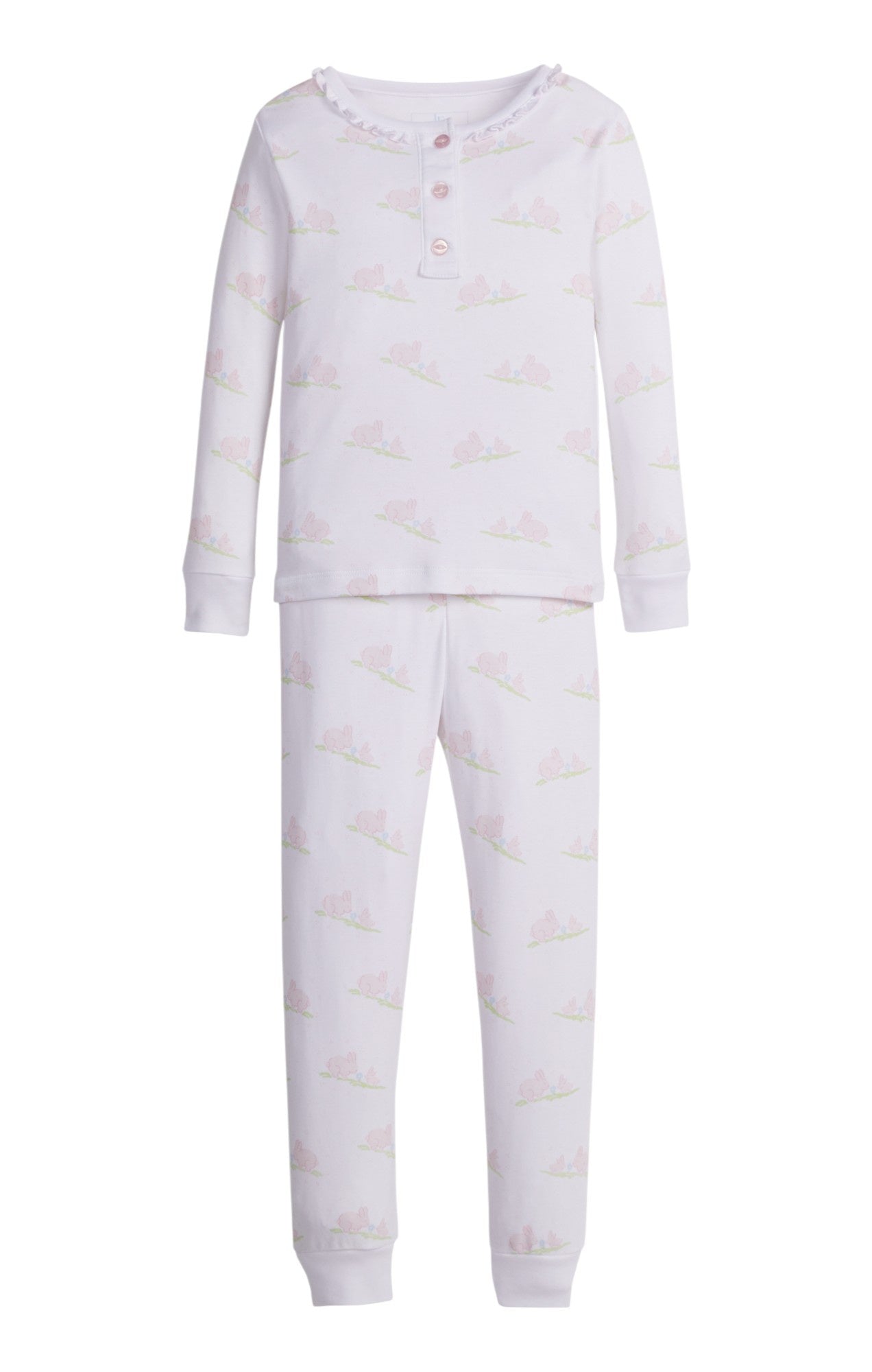 Little English Pink Bunnies Ruffled Printed Jammies 5201