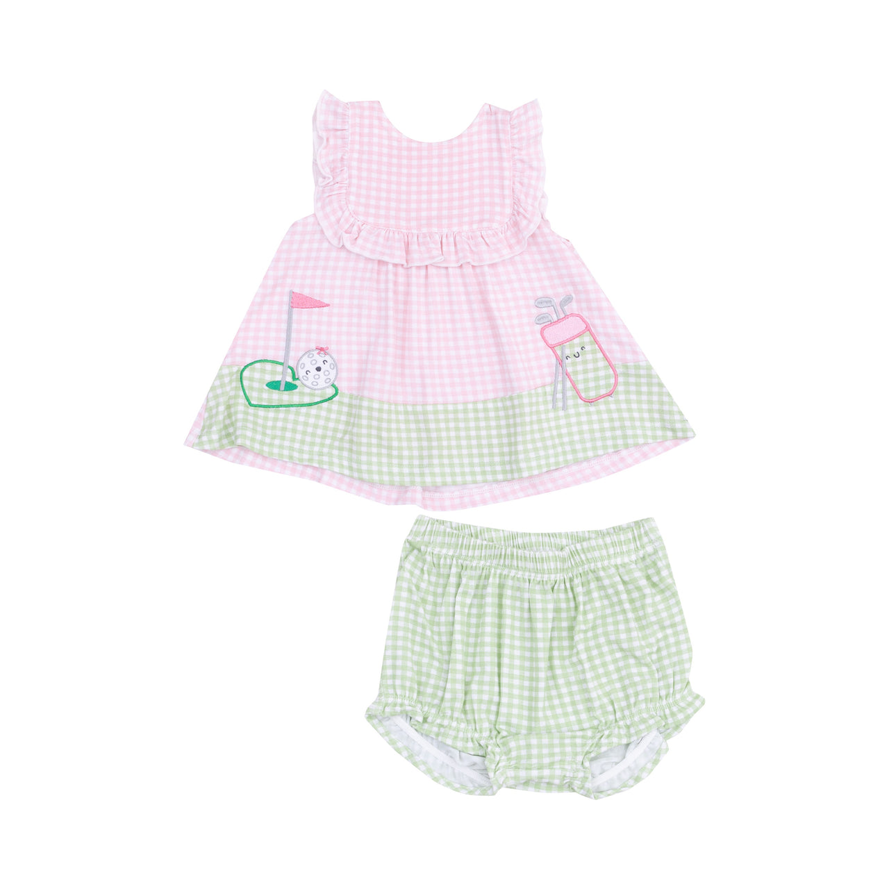 Angel Dear Mini Gingham Ruffle Top W/Applique & Bloomer 5202