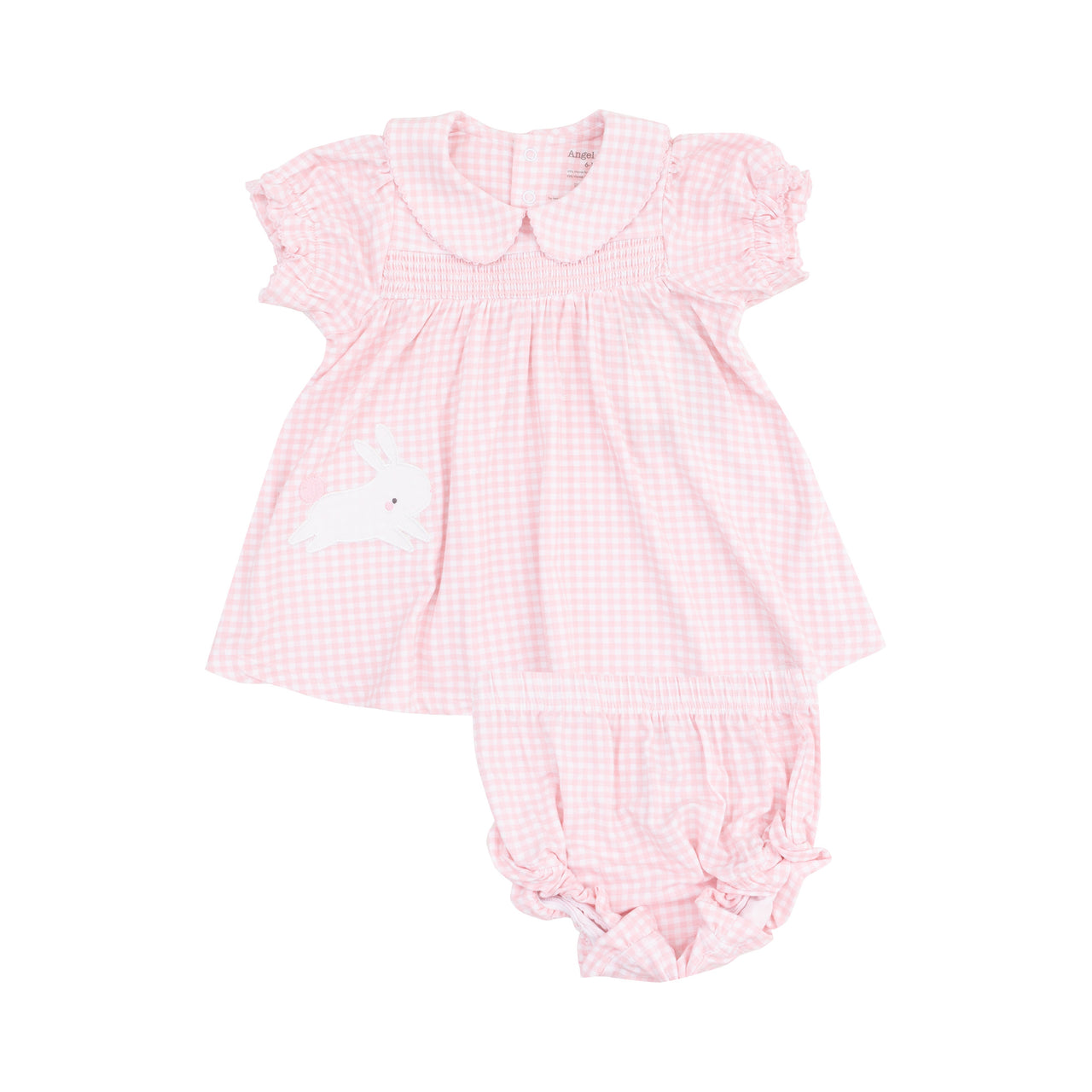 Angel Dear Mini Gingham Classic Smocked Peter Pan Collar Dress W/applique & Diaper cover 5202