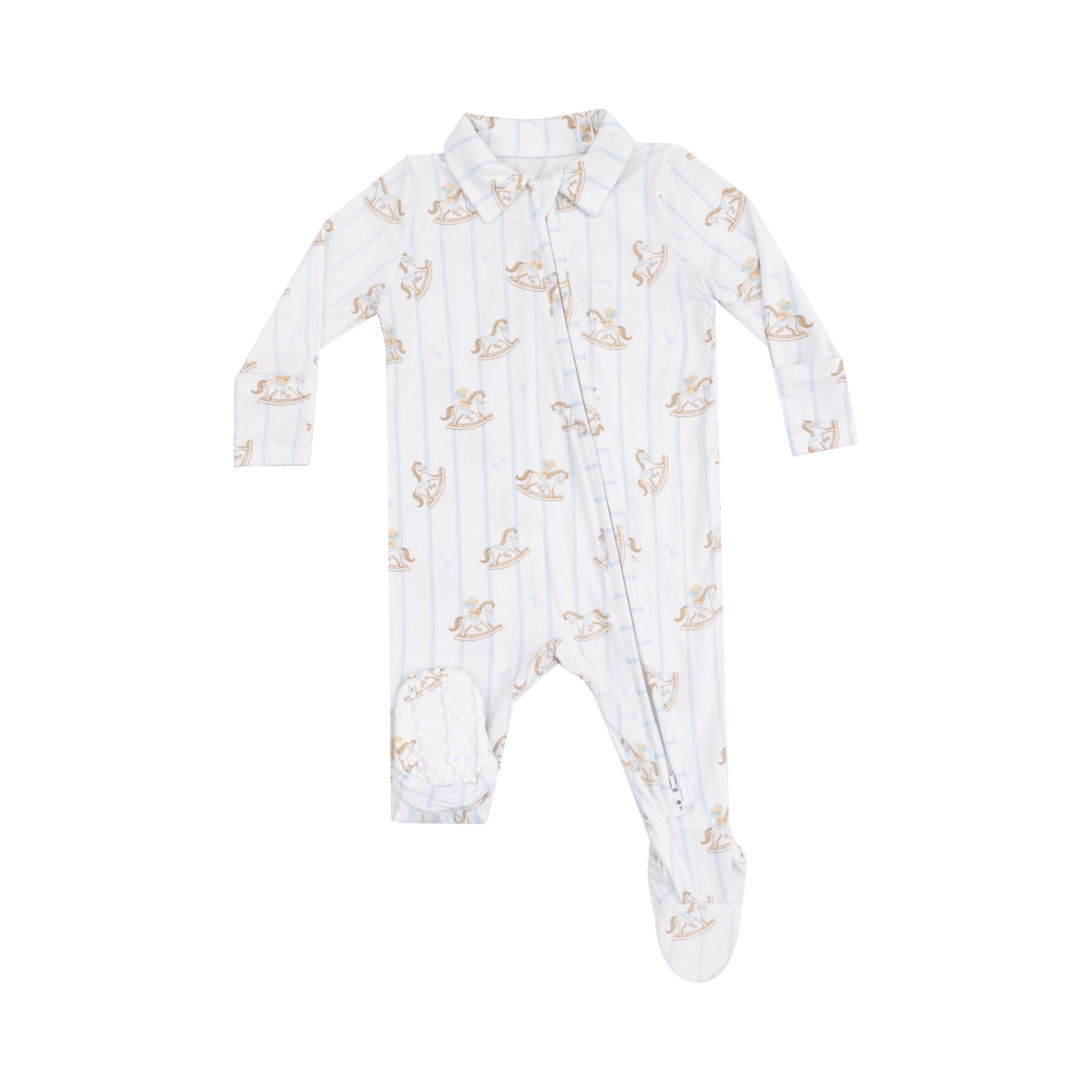 Angel Dear Vintage Rocking Horse Polo 2 Way Zipper Footie Blue 5202
