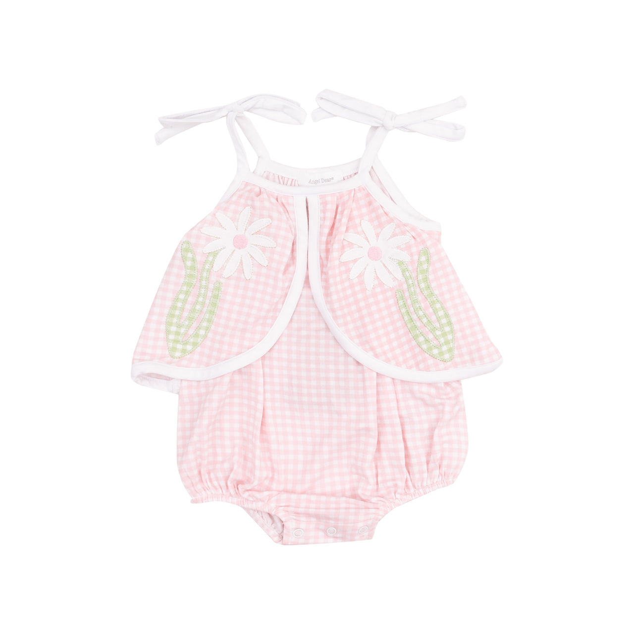 Angel Dear Mini Gingham Swing Front Sunsuit W/Applique Pink 5202