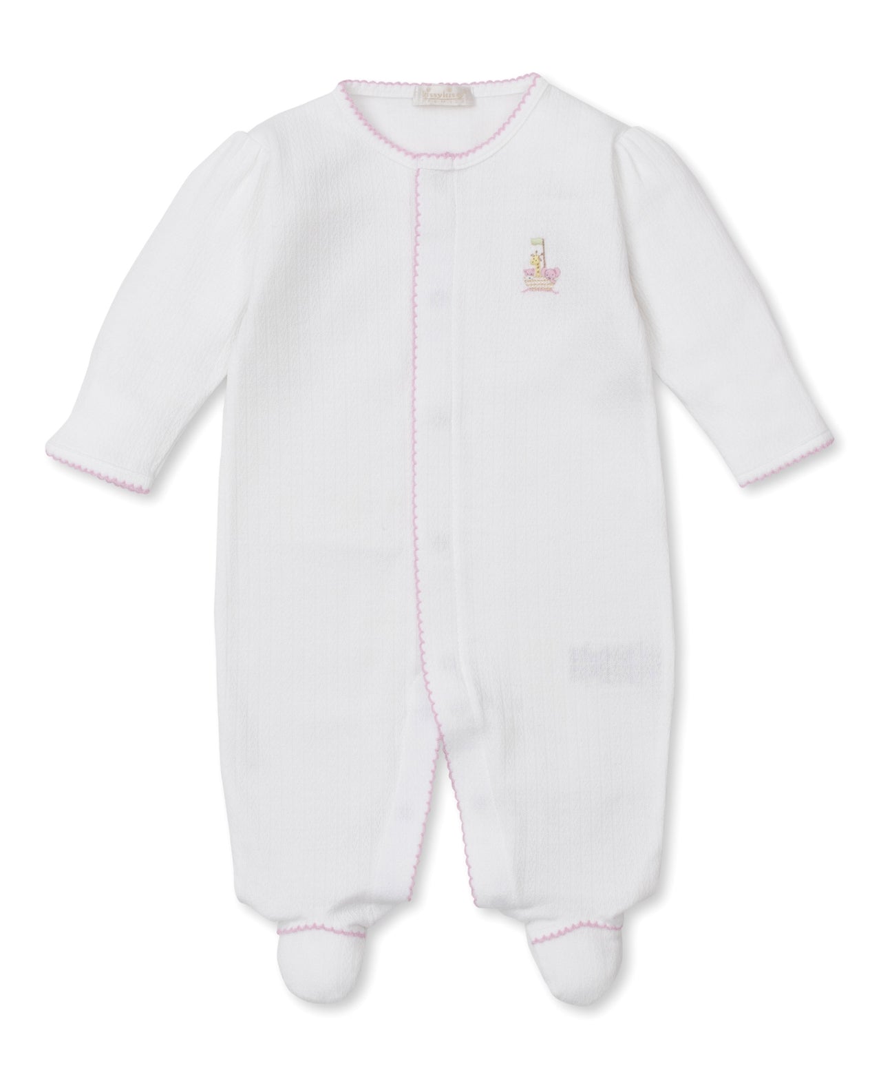 Kissy Kissy Premier Noah's Ark Footie W/Hand Emb White/Trim 5207
