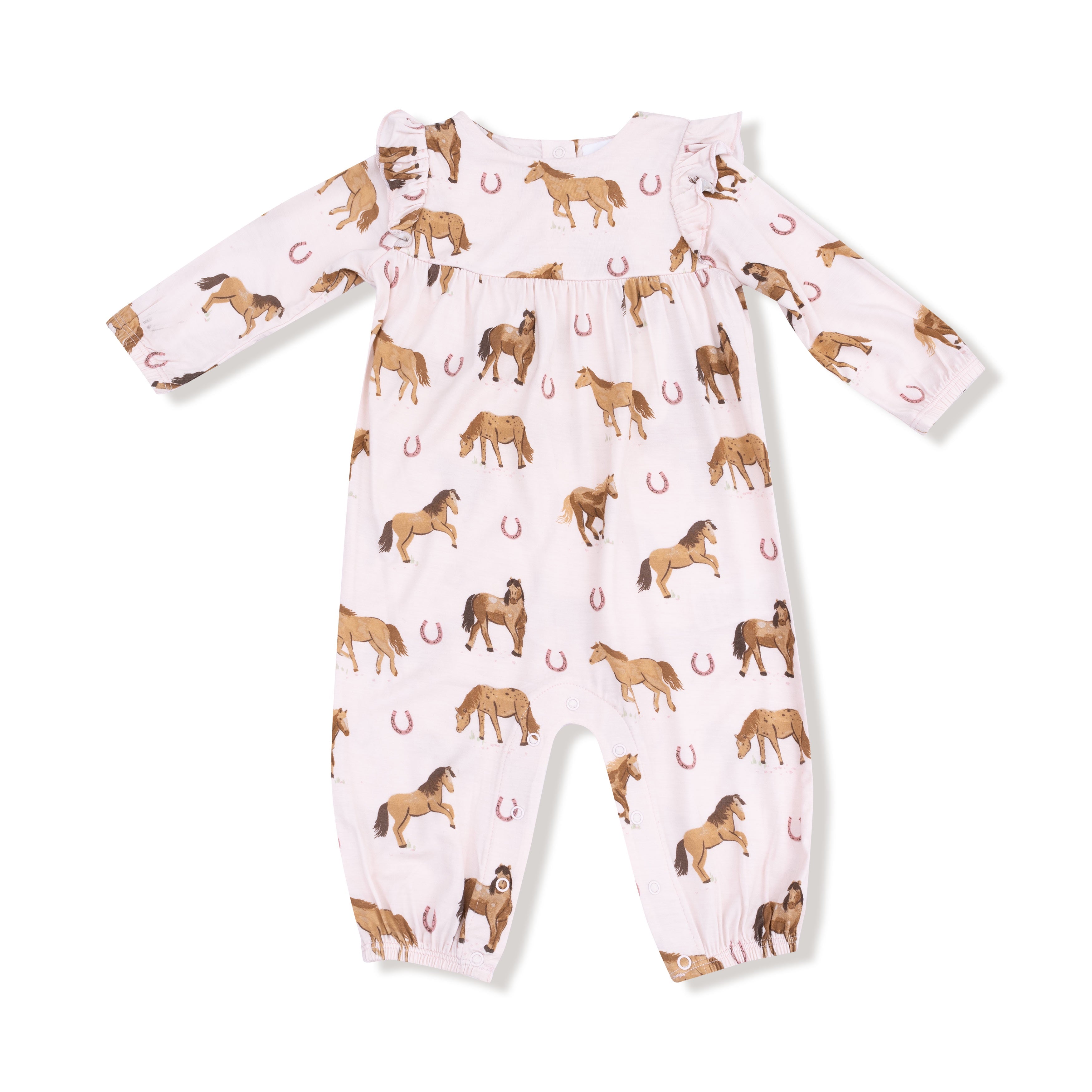 Angel Dear Horses Pink Ruffle Sleeve Romper 100-F25-WHP 5208