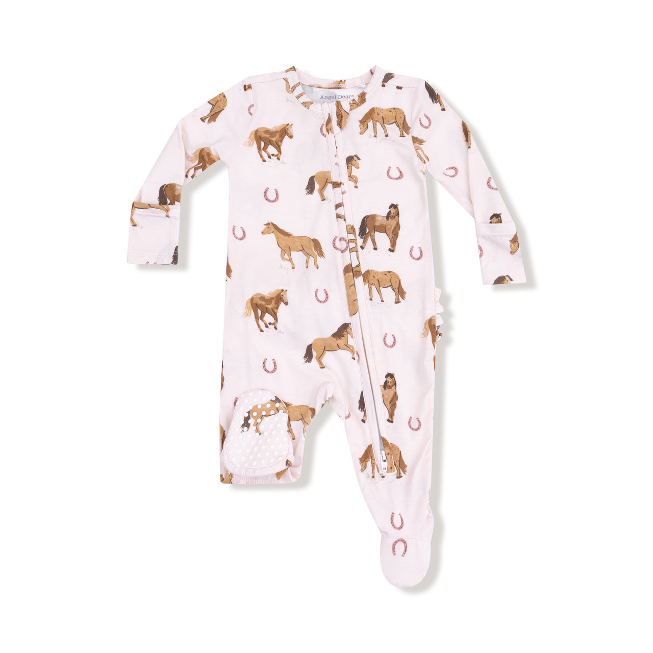 Angel Dear Horses Pink 2 Way Zipper Ruffle Back Footie 653-F25-WHP 5208