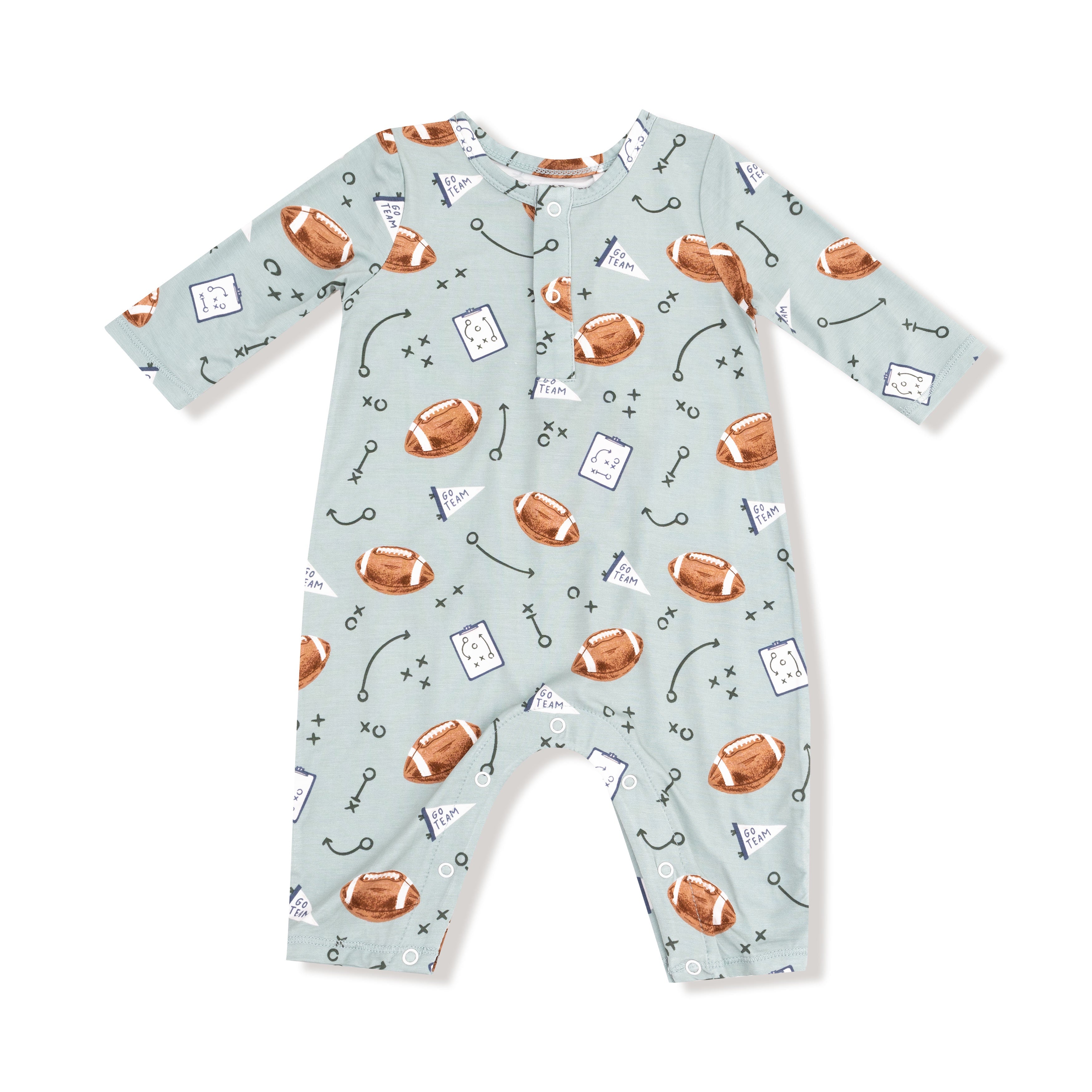 Angel Dear Touchdown Time Gray Mist L/S Henley Romper 624-F25 5208