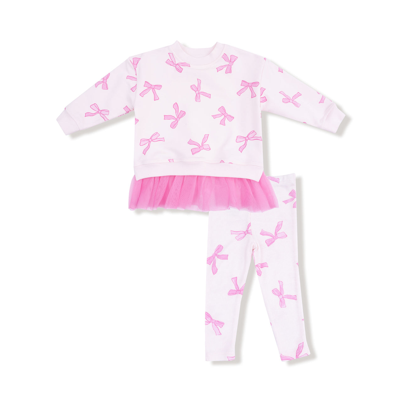 Angel Dear French Terry Pretty Bows Sweatshirt W/Tulle Ruffle and Ribbed Legging 882-F25-PRF 5209