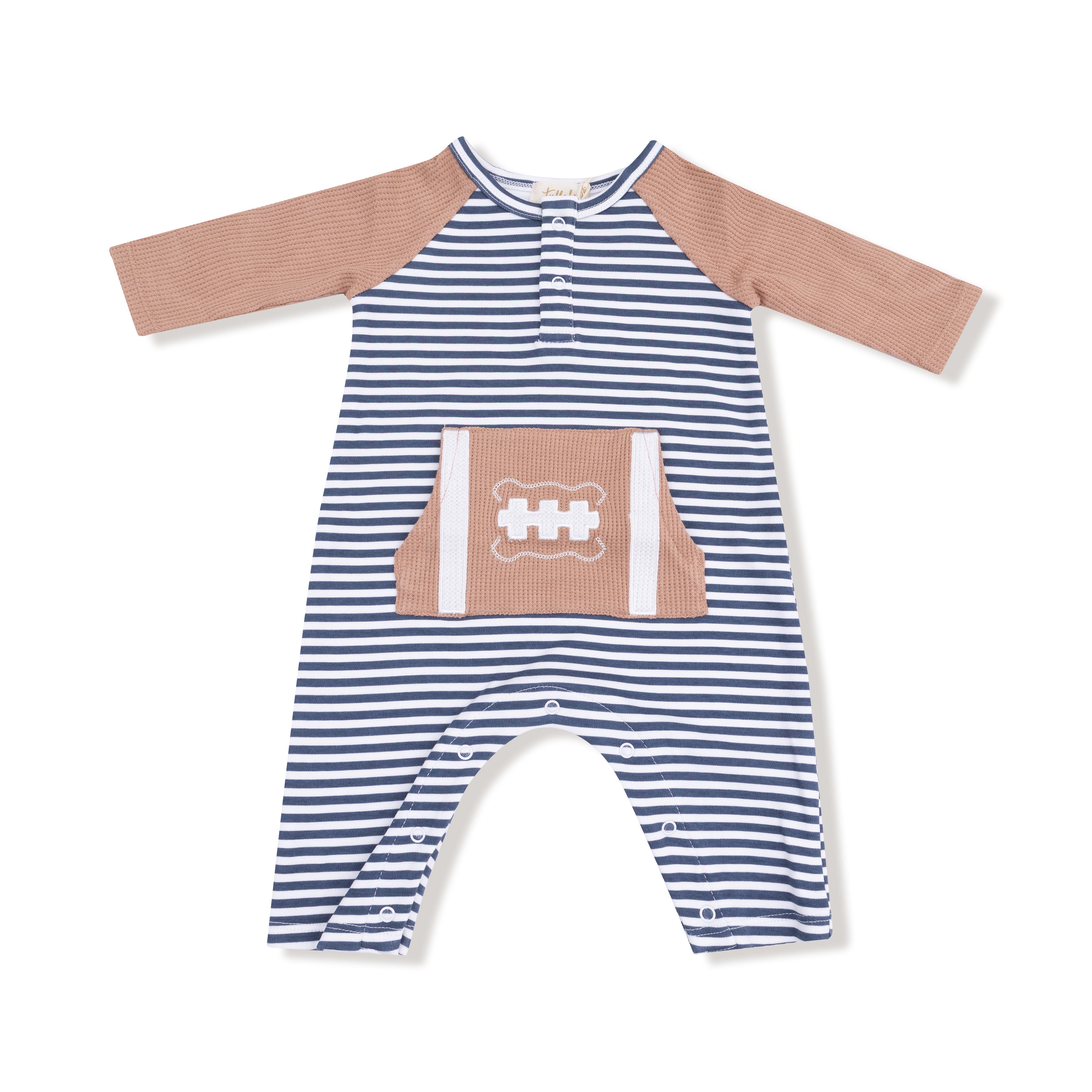Angel Dear Stripes W/Football L/S Raglan Henley Romper 983-F25-ONS 5209
