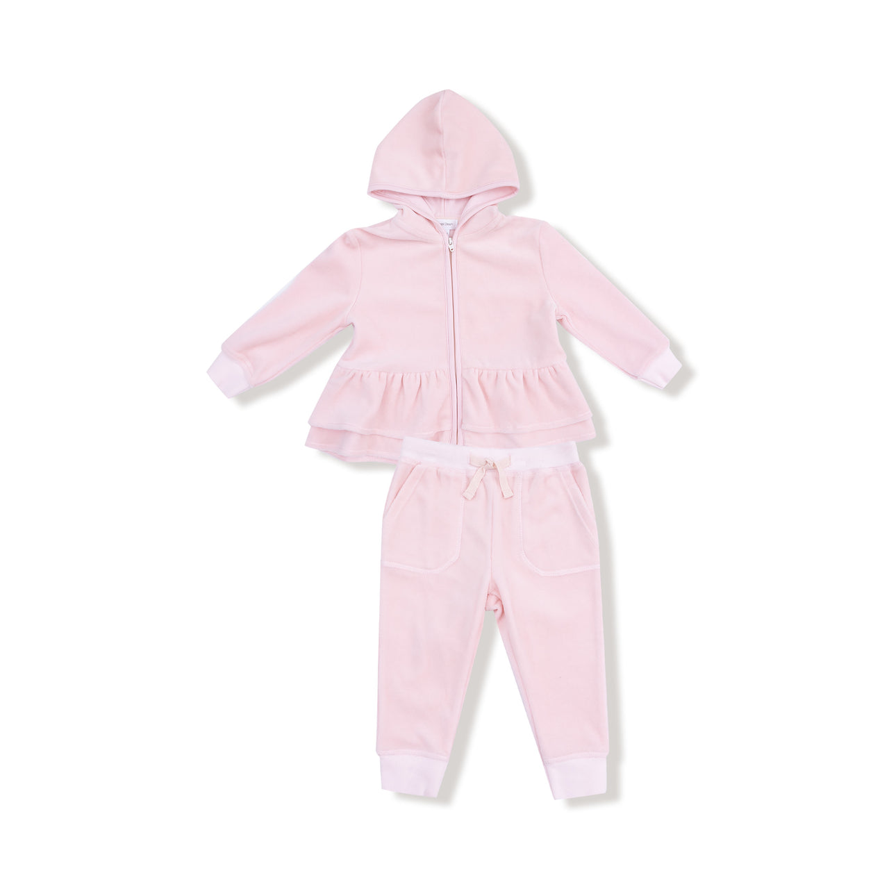 Angel Dear Velour Teddy Bear Zip Peplum Hoodie & Jogger Veiled Pink 963V-F25-VEL 5209