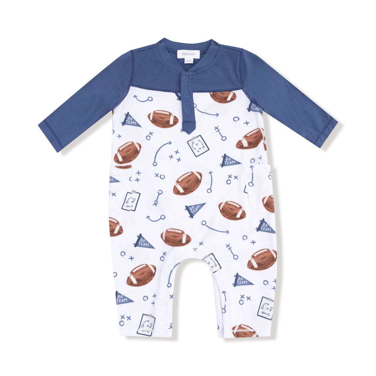 Angel Dear Touchdown Time Navy Romper W/Contrast Sleeves 969-F25-TDN 5209