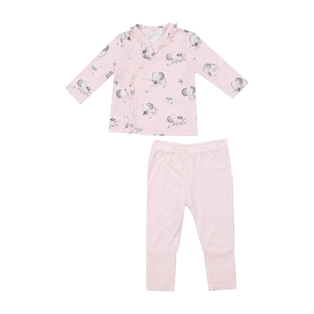 Angel Dear Gray Elephants - Pink Tmh Set W/Roll Over Cuff Pant NB 740-F24-GEP1 5108