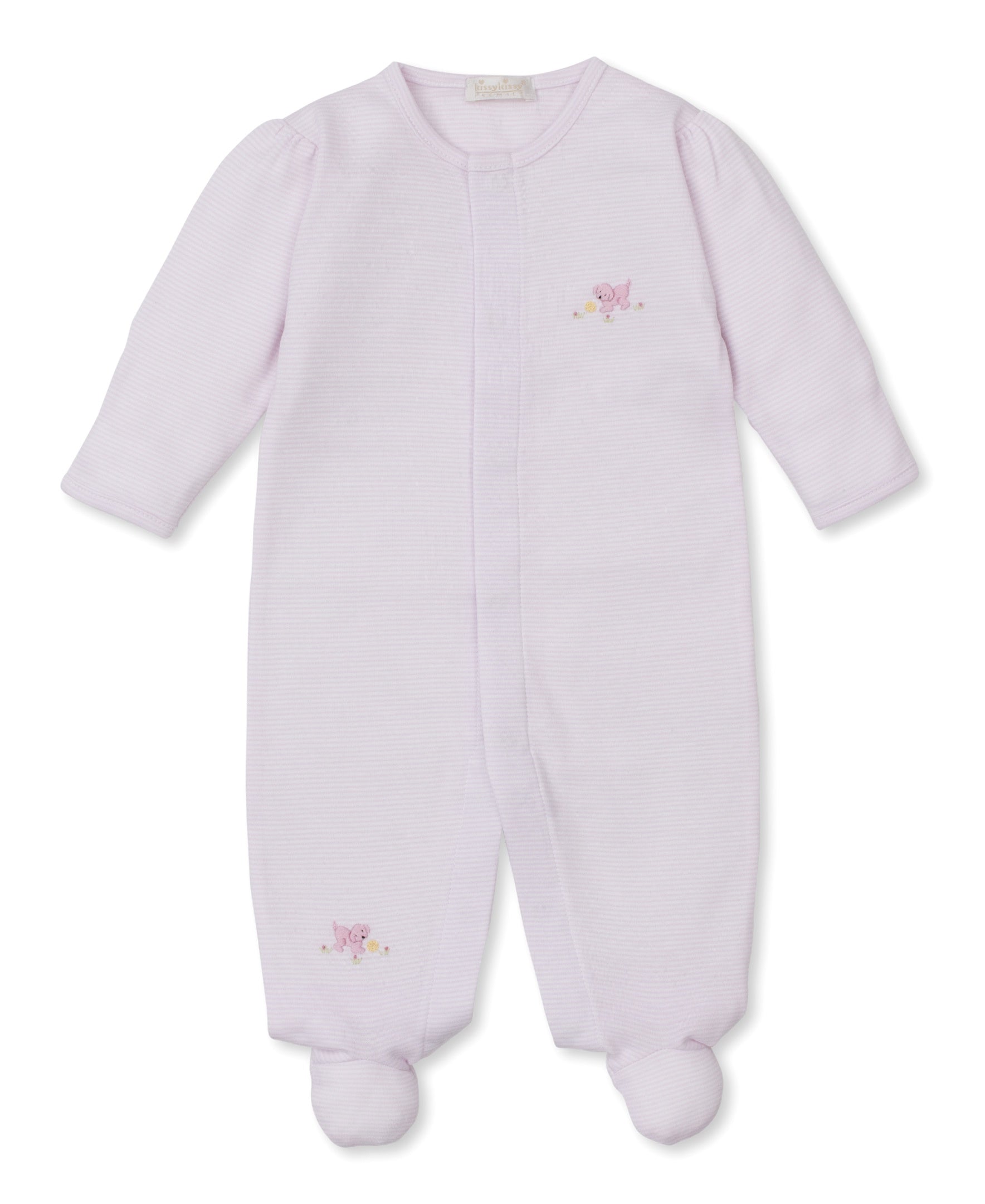 Kissy Kissy Premier Playful Pups Footie W/Hand Emb STR  Pink/White Stripe KGQ12626N-K650 5205
