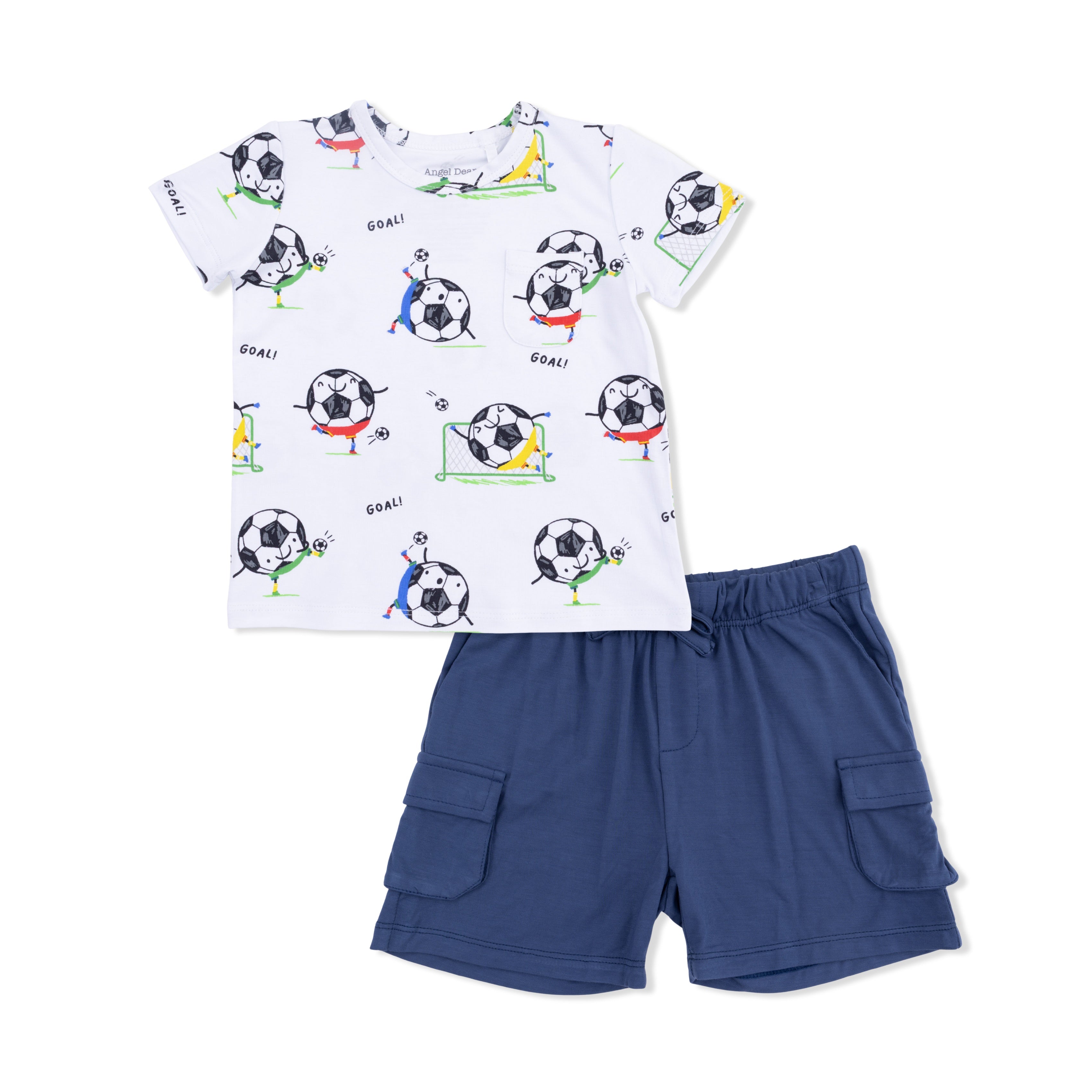 Angel Dear Soccer Balls Playing Soccer Blue Crew Neck Tee W/Cargo Short 486F-S26 5302