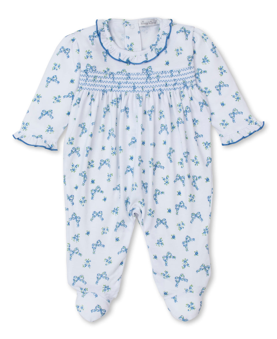 Kissy Kissy Baby Girls Blue Fall in Blooms Smocked Footie