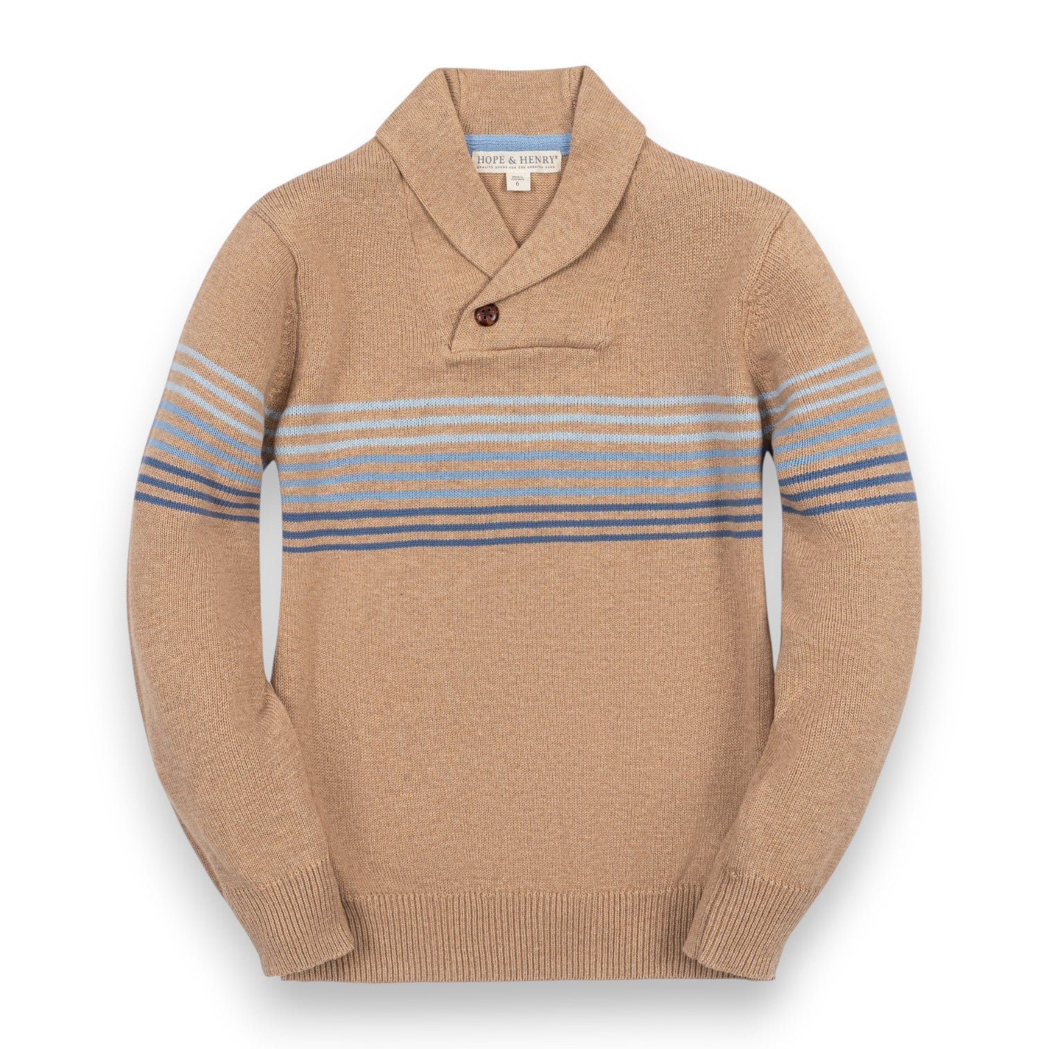 Hope & Henry Organic Shawl Collar Sweater Camel/Heather Stripe 26FC0301 5308