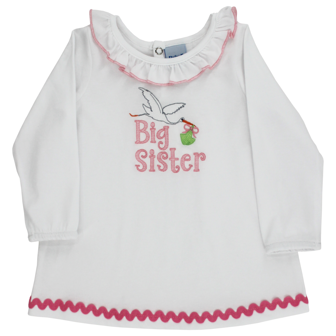 Bailey Boys White Knit Big Sister Long Sleeve Big Sister Tee W/ Neck Ruffle200-BIGS 5306