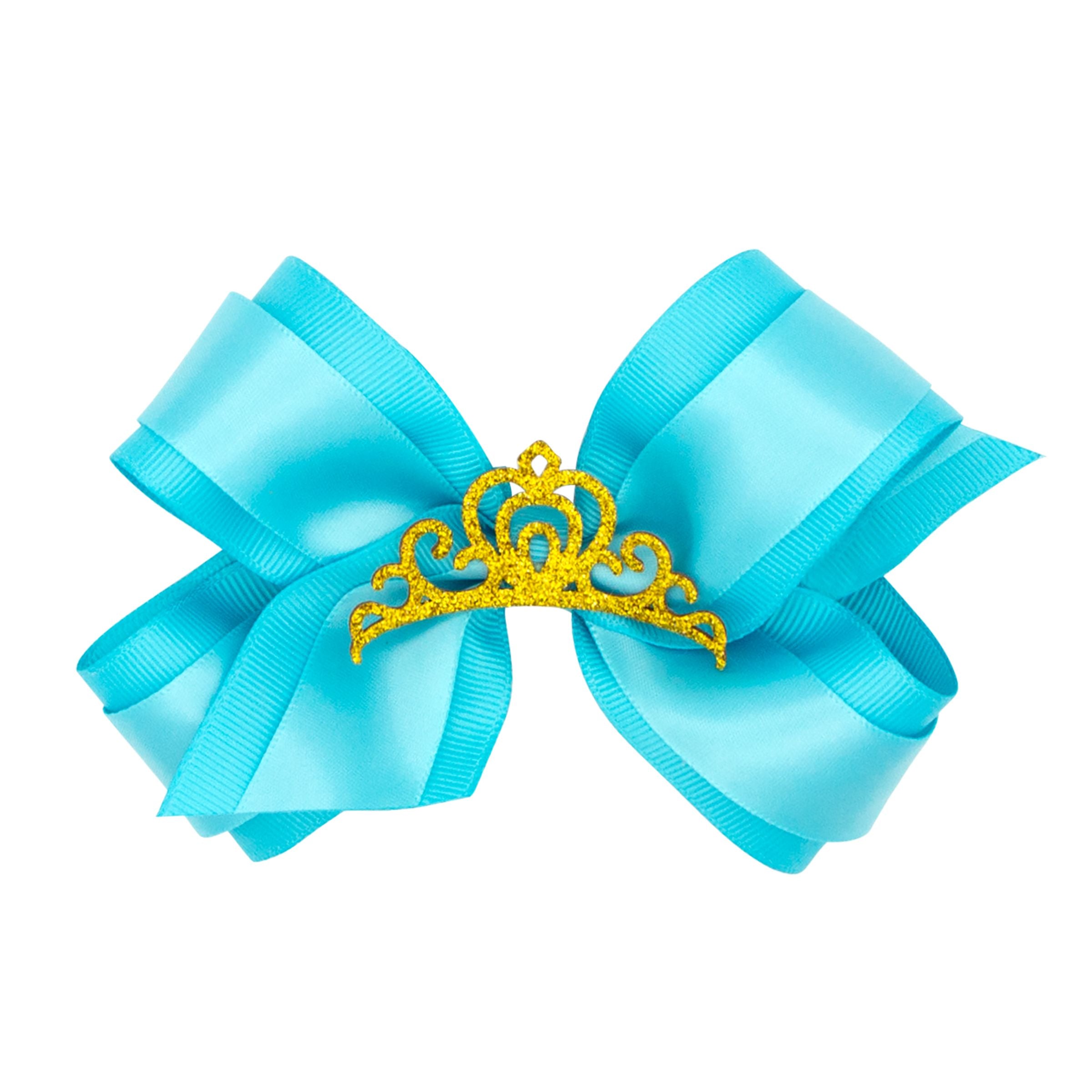 Wee Ones Medium Princess Grosgrain Hair Bow w/ Satin Overlay & Glitter Crown
