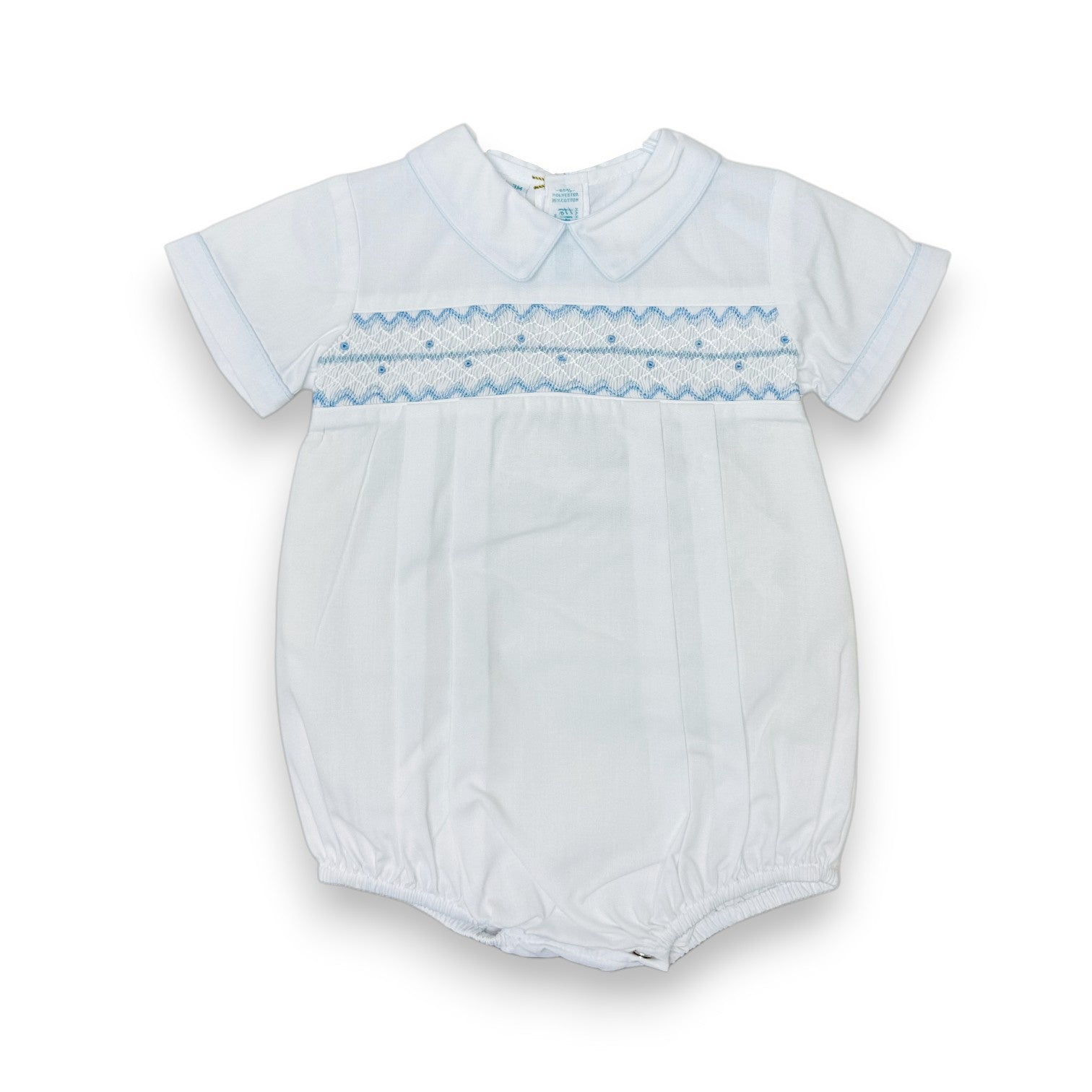 Feltman Brothers Boys Wave Smocked Romper White/Blue Smocking 239933
