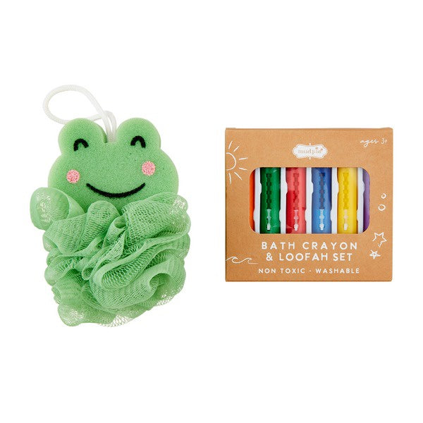 Mud Pie loofah and bath crayons set