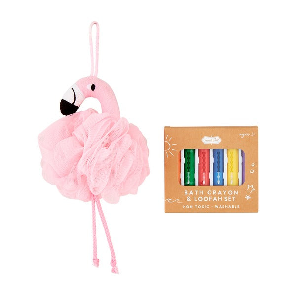 Mud Pie loofah and bath crayons set