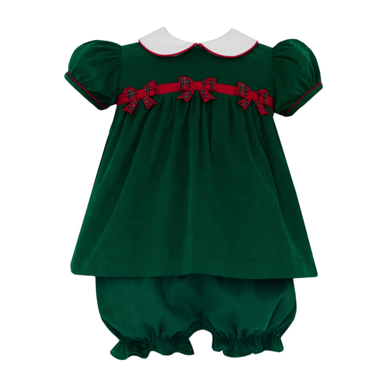 Claire & Charlie Bows Green Corduroy Bloomer Set S/S 5038 5210
