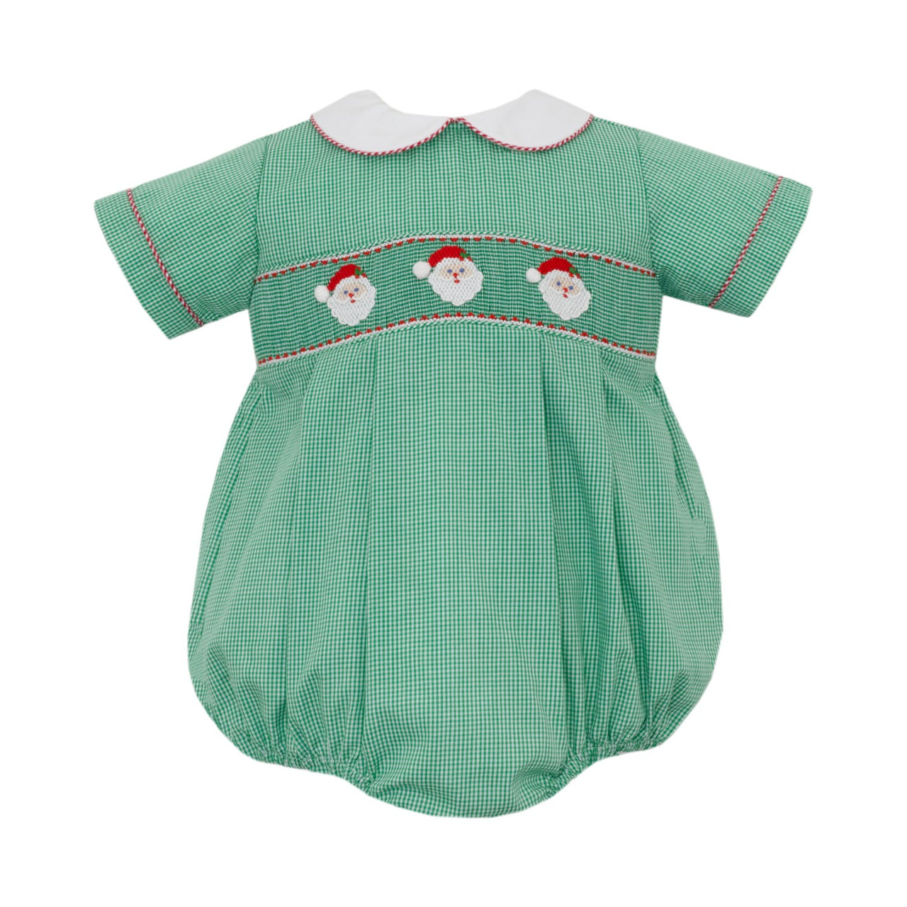 Petit Bebe Santa Face Boy's Green Gingham Boy's Bubble S/S 141BB-MH25